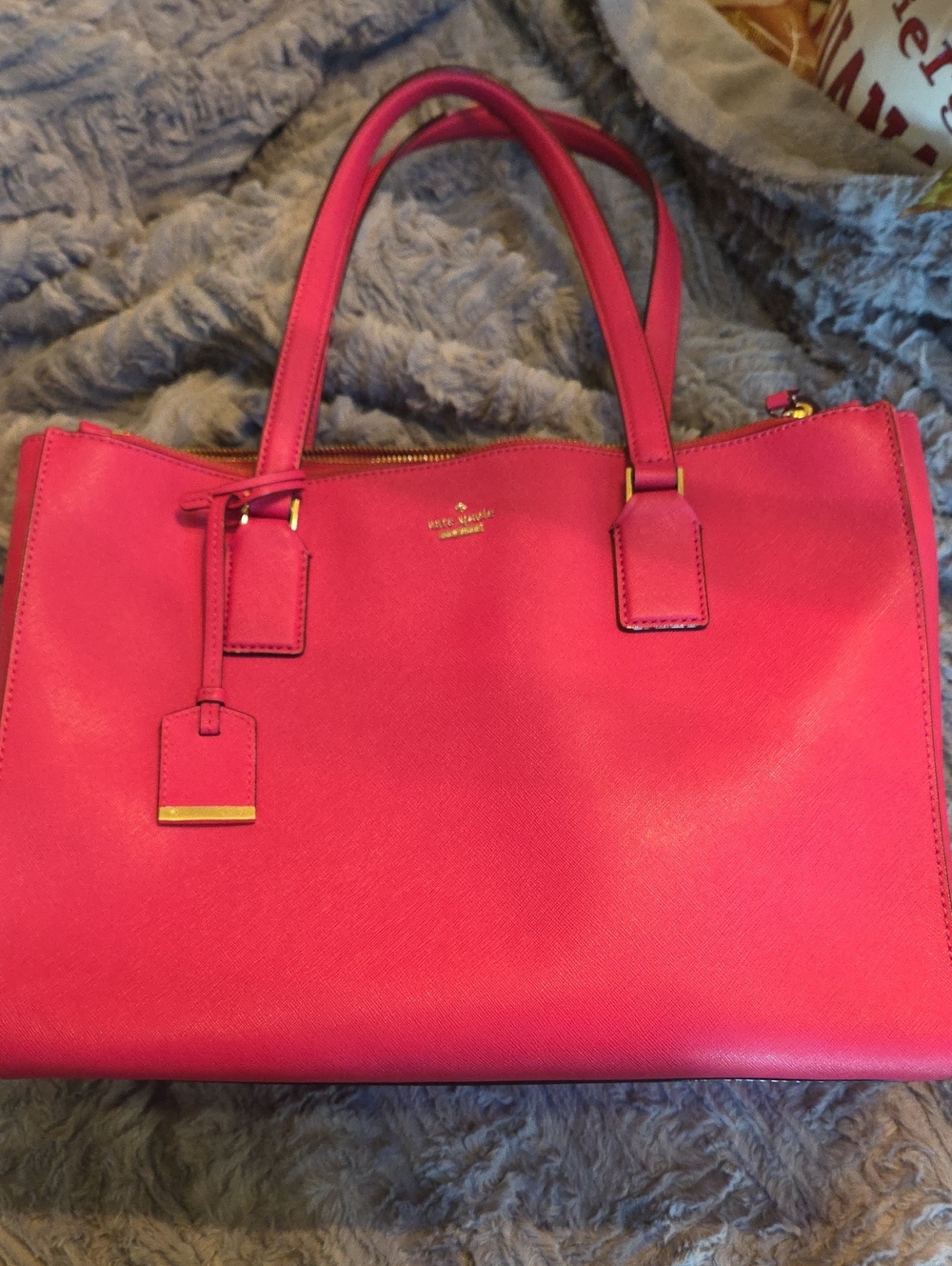 kate spade Pink Saffiano Leather Tote with Gold Hardware